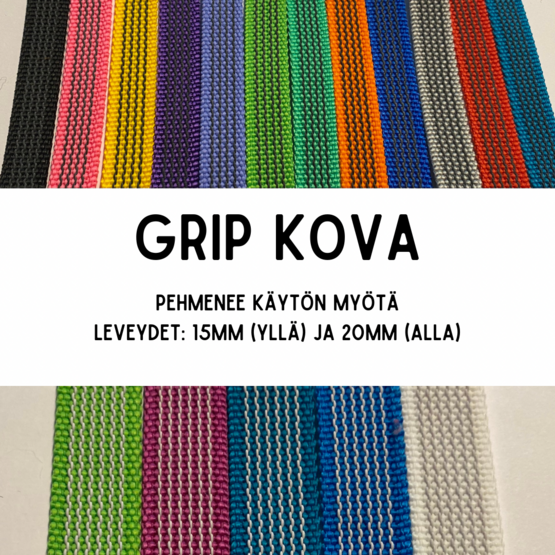 GRIP-hihna, 1,5m (lev. 15 & 20mm / materiaali: kova)