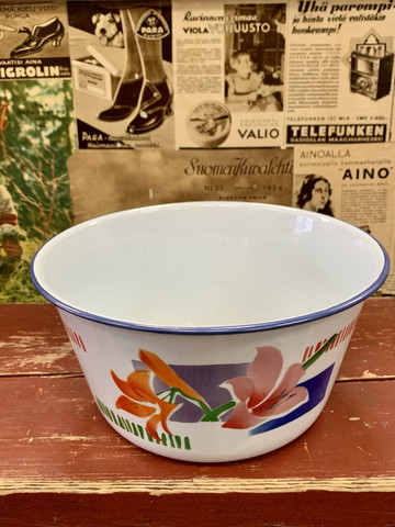 Vanha, suuri emalikulho, käyttökuntoinen, vanhat emaliastiat