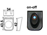 Keinukytkin, on-off, 12V, asennuskehys, LED sininen, 3x6.3mm liitin
