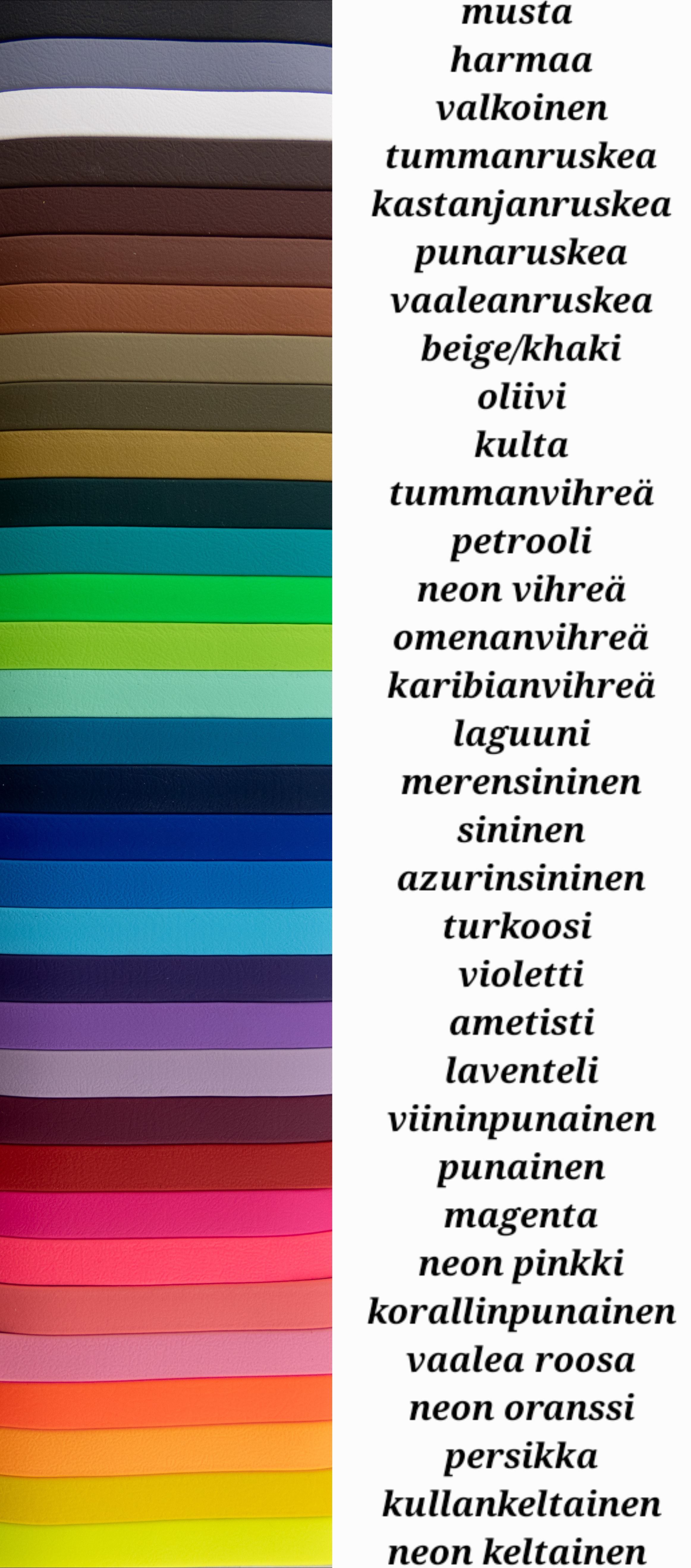 Biothane värivalikoima