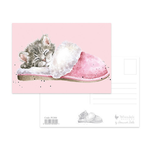 Wrendale kissa tohvelissa postikortti