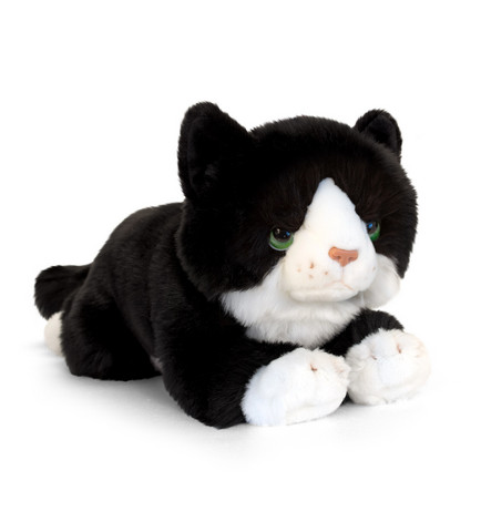 Mustavalkoinen makaava kissa