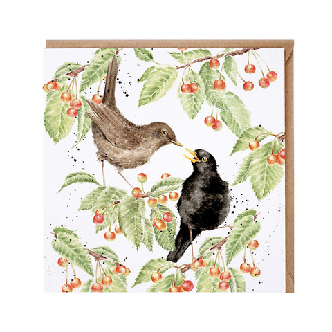Wrendale linnut kirsikkapuussa kortti