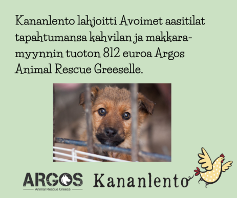 Kananlennon lahjoitus Argos Animal Rescue Greecelle