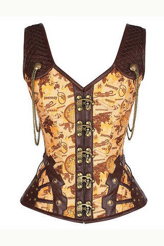 Steampunk style Corset with shoulder straps and soft metal bones