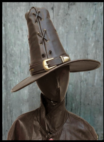 Leather Wizard / Fantasy Hat with extra pointy and high top