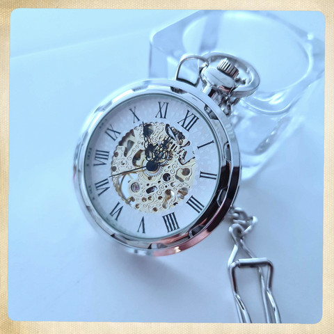 Big Mechanical Pocketwatch Silver style colour open model