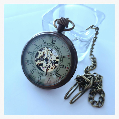 Big Mechanical Pocketwatch Brass style colour open model, antique style patinated