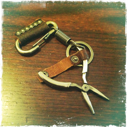 Leather key fob with metal decoration pliers