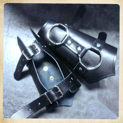 Medieval-Fantasy style Leather Bracers with Metal Rings