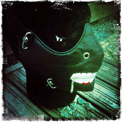 Leatherette mask with decorations, black