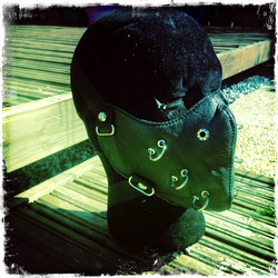 Leatherette mask with decorations, black