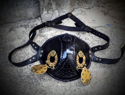 Steampunk style mask with brass hatches Black or Brown