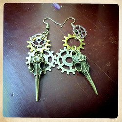 Bird Skull Steampunk style Earrings