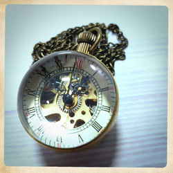 Mechanical Pocket Watch,  Spherical shape with magnifying glass