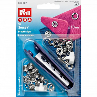 Prym: Rengasneppari, jersey 10mm + työvälineet, hopea