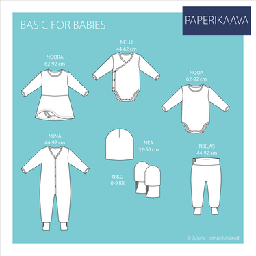 Jujuna, kaavapaketti: Basic for babies -kaavapaketti 44-92 cm