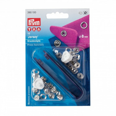 Prym: Rengasneppari, jersey 8mm + työvälineet, hopea
