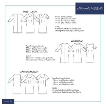 Jujuna, kaavapaketti: Everyday Dresses 32-56