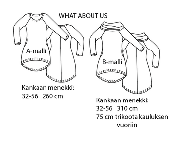 Jujuna, kaavapaketti: Naisten raglanmekot 32-56