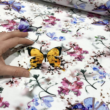 Digijoustocollege: Butterflies, valkoinen / okra - violetti