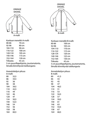 Jujuna, kaavapaketti: Lasten raglancolleget 80-164 cm