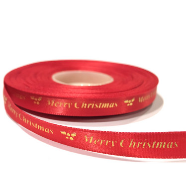 Satiininauha: Merry Christmas, punainen, 10mm / 1m