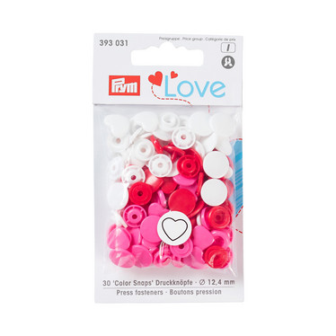 Prym Snaps neppari Sydän 12,4mm, valkoinen - punainen - pinkki lajitelma 30kpl