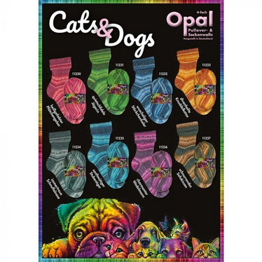 Opal: Cats & Dogs, 4-säikeinen liukuvärjätty sukkalanka