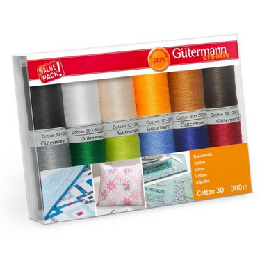 Gütermann Cotton - puuvillaompelulankasetti yksiväriset 12x300m