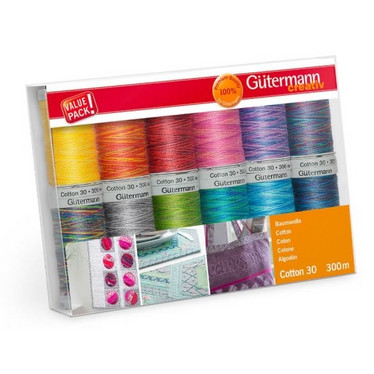 Gütermann Cotton - puuvillaompelulankasetti liukuvärjätyt 12x300m
