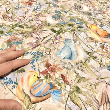 Digijoustocollege: Summer birds, beige - monivärinen