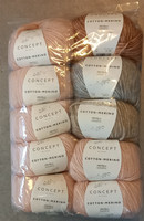 Fyndhörna: Katia Cotton merino, 10 st - 7 rosa+beige,grå,rost
