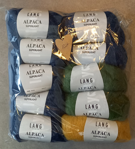 Fyndhörna: Lang yarn - Alpaca Superlight 10 st - 7 blå+2 grön+1 gul