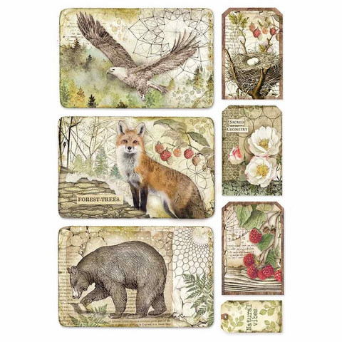 Decoupage-arkki - Framed Eagle, Bear, Fox - A4