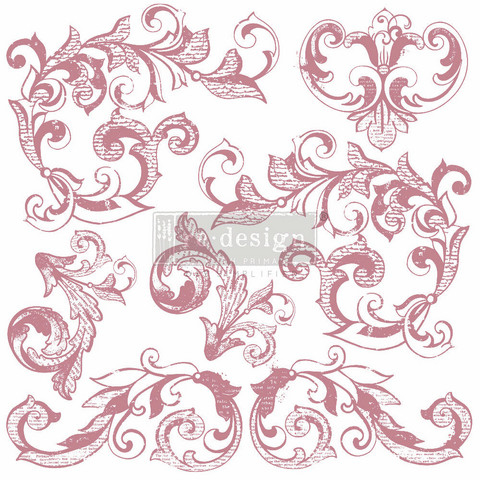 Leimasin - 30 x 30 cm - Prima Re-design Decor Stamp - Elegant Scrolls