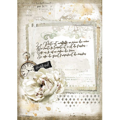 Decoupage-arkki - A4 - Romantic Journal Manuscript and Clock
