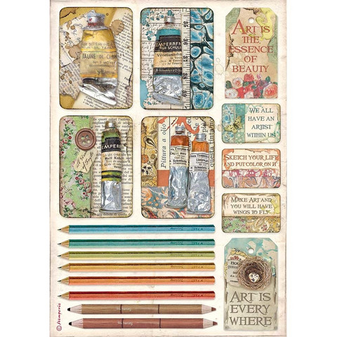 Decoupage-arkki - A4 - Atelier Tubes of Paints and Pencils