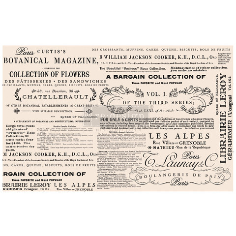 Decoupage-arkki - 48x76 cm - Floral Text - Prima Redesign Tissue Paper