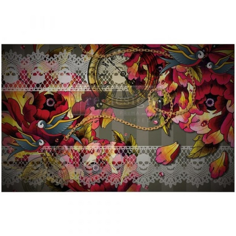 Decoupage-arkki - 48x76 cm - Ink & Lace - Prima Redesign Tissue Paper