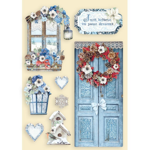 Vanerikoristeet tonttuovi - Levyn koko 14,8x21 cm - Stamperia Ro Winter Tales Door & Window