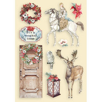 Vanerikoristeet tonttuovi - Levyn koko 14,8x21 cm - Stamperia Winter Tales Horse & Deer