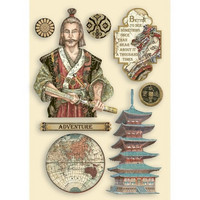 Vanerikoristeet - Levyn koko 14,8x21 cm - Stamperia Sir Vagabond in Japan Samurai