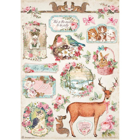 Decoupage-arkki - A4 -  Pink Christmas Deer Stamperia