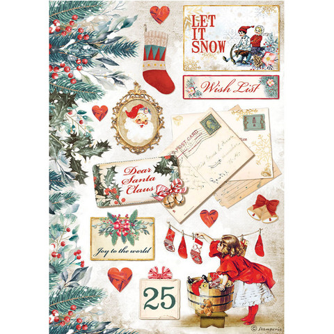 Decoupage-arkki - A4 - Romantic Christmas Let it Snow Cards Stamperia