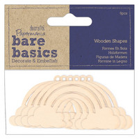Vanerikoriste 6 kpl - Papermania Bare Basics Wooden Shapes Rainbow