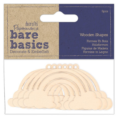 Vanerikoriste 6 kpl - Papermania Bare Basics Wooden Shapes Rainbow