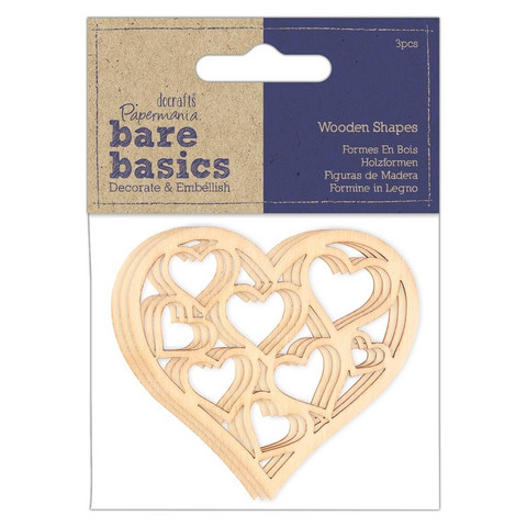 Vanerikoriste 3 kpl - Papermania Bare Basics Wooden Shapes Heart
