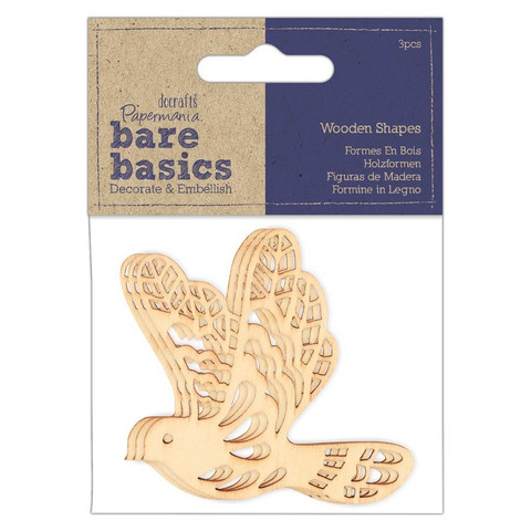 Vanerikoriste 3 kpl - Papermania Bare Basics Wooden Shapes Birds