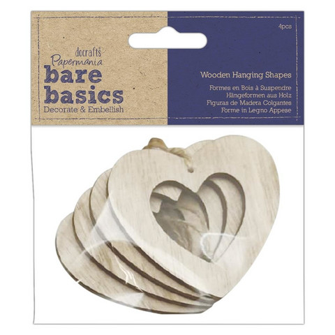 Vanerikoriste 3 kpl - Papermania Bare Basics Wooden Hanging Shape Cutout Heart
